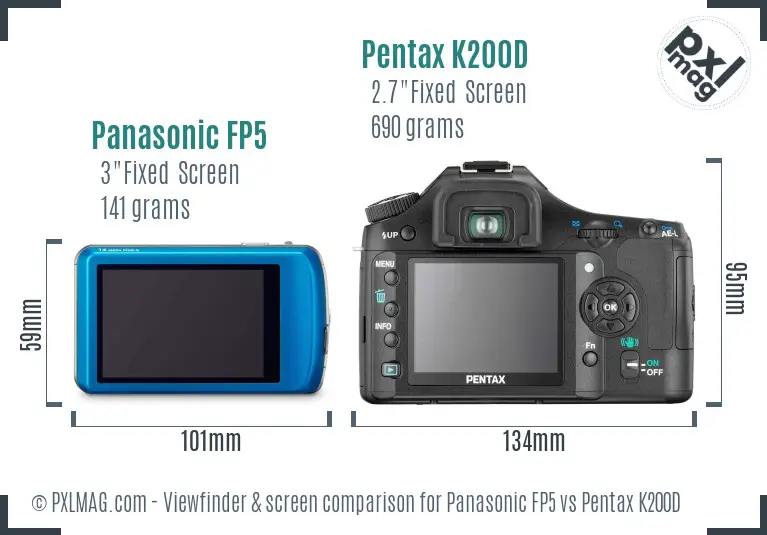 Panasonic FP5 vs Pentax K200D Screen and Viewfinder comparison