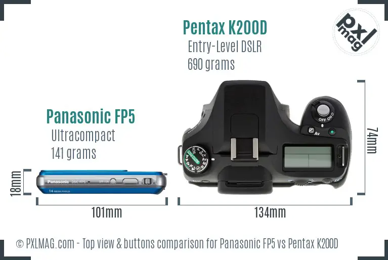 Panasonic FP5 vs Pentax K200D top view buttons comparison