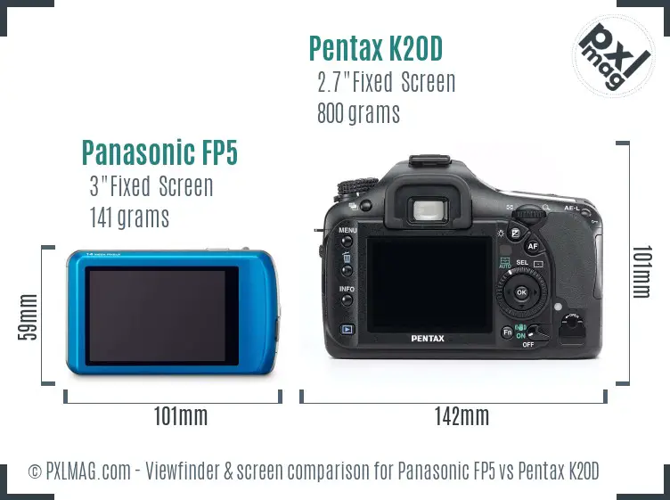 Panasonic FP5 vs Pentax K20D Screen and Viewfinder comparison