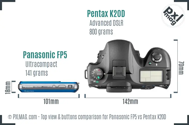 Panasonic FP5 vs Pentax K20D top view buttons comparison