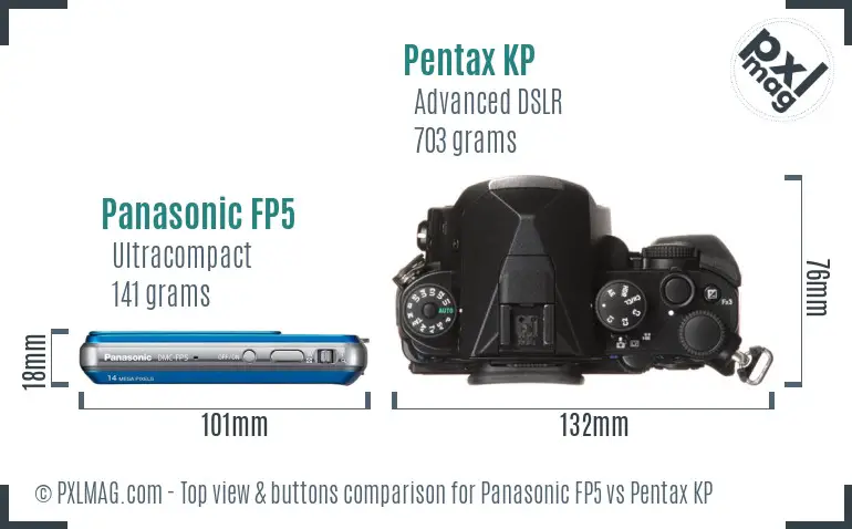 Panasonic FP5 vs Pentax KP top view buttons comparison