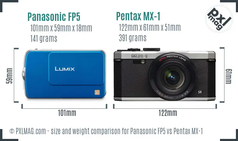 Panasonic FP5 vs Pentax MX-1 size comparison