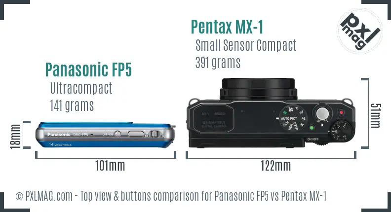Panasonic FP5 vs Pentax MX-1 top view buttons comparison