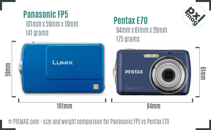 Panasonic FP5 vs Pentax E70 size comparison