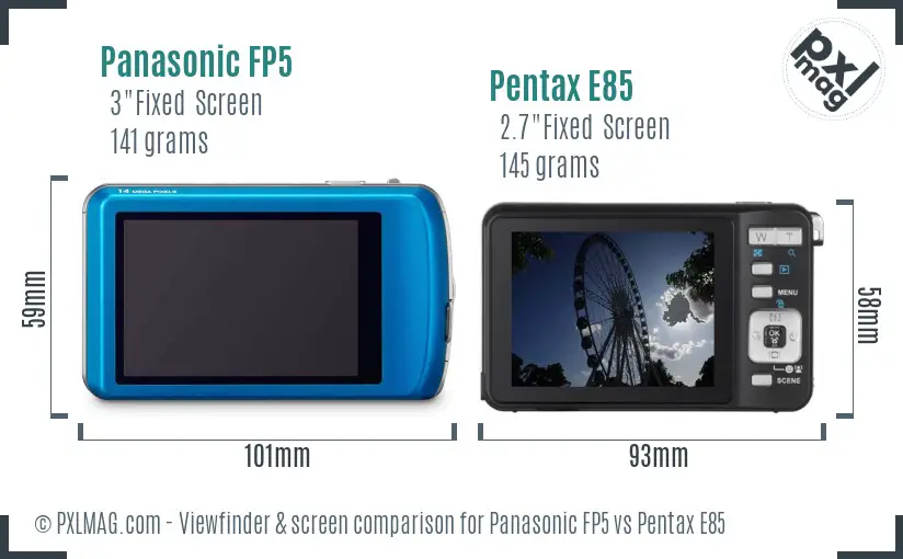 Panasonic FP5 vs Pentax E85 Screen and Viewfinder comparison