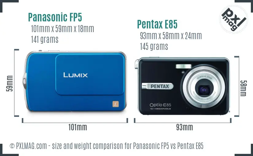 Panasonic FP5 vs Pentax E85 size comparison