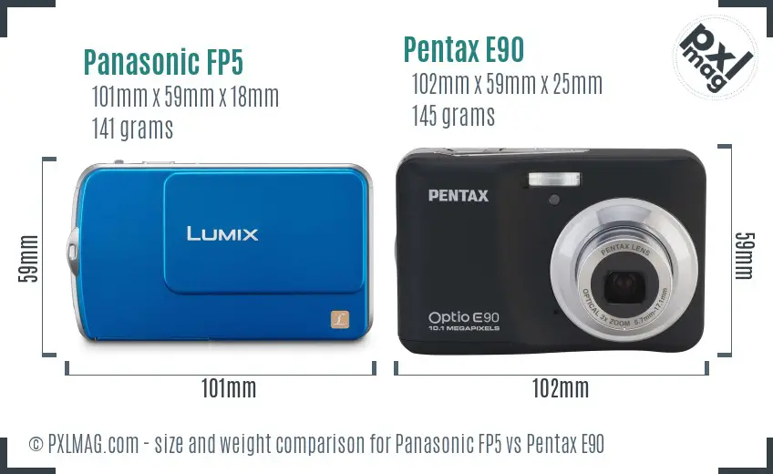 Panasonic FP5 vs Pentax E90 size comparison