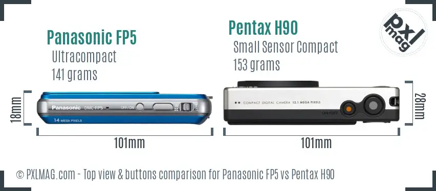 Panasonic FP5 vs Pentax H90 top view buttons comparison