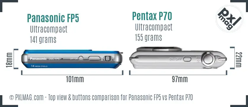 Panasonic FP5 vs Pentax P70 top view buttons comparison
