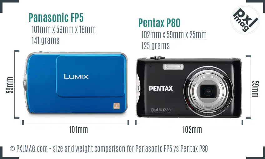 Panasonic FP5 vs Pentax P80 size comparison