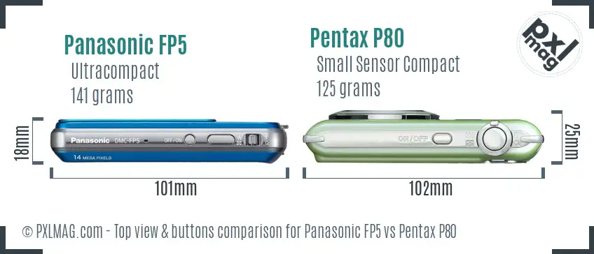Panasonic FP5 vs Pentax P80 top view buttons comparison