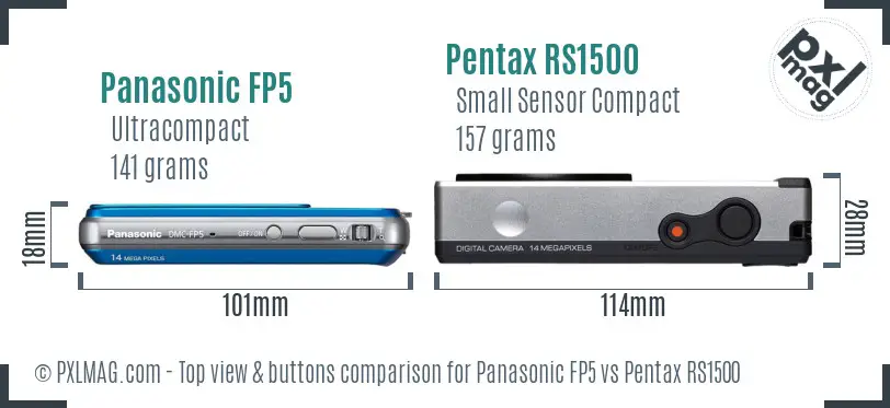 Panasonic FP5 vs Pentax RS1500 top view buttons comparison
