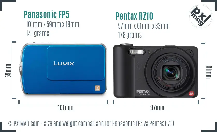 Panasonic FP5 vs Pentax RZ10 size comparison