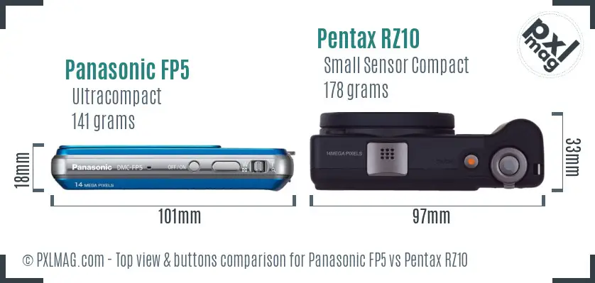 Panasonic FP5 vs Pentax RZ10 top view buttons comparison