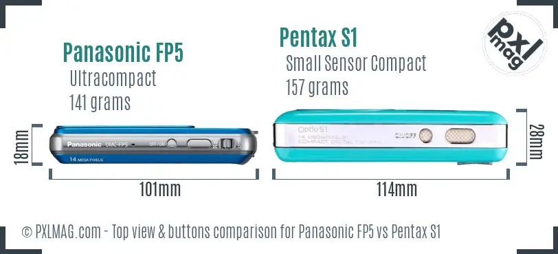 Panasonic FP5 vs Pentax S1 top view buttons comparison