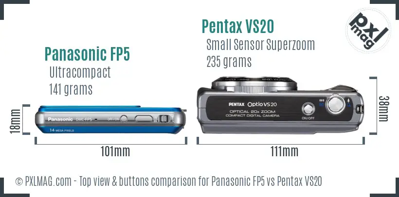 Panasonic FP5 vs Pentax VS20 top view buttons comparison