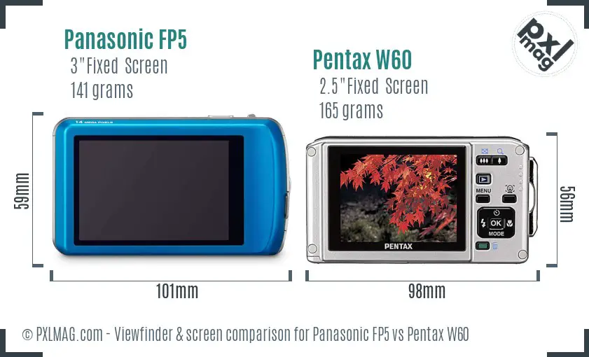 Panasonic FP5 vs Pentax W60 Screen and Viewfinder comparison