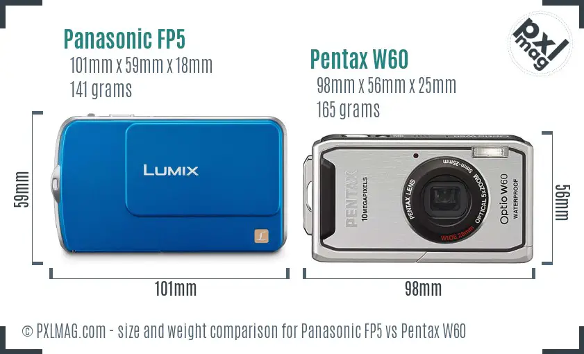 Panasonic FP5 vs Pentax W60 size comparison