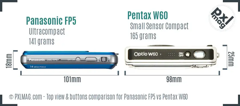 Panasonic FP5 vs Pentax W60 top view buttons comparison