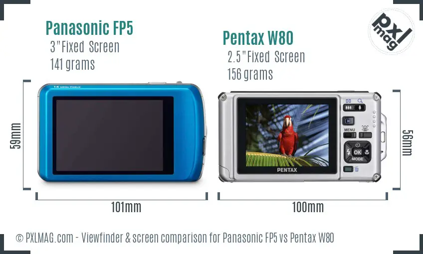 Panasonic FP5 vs Pentax W80 Screen and Viewfinder comparison