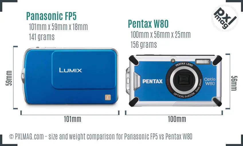Panasonic FP5 vs Pentax W80 size comparison