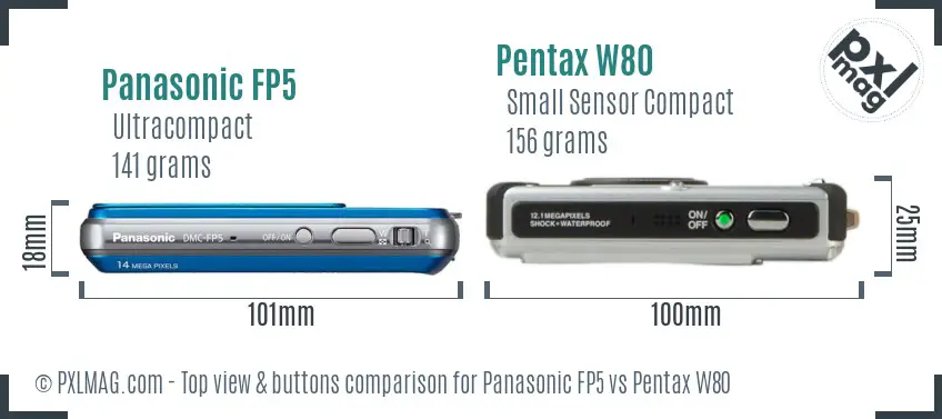 Panasonic FP5 vs Pentax W80 top view buttons comparison