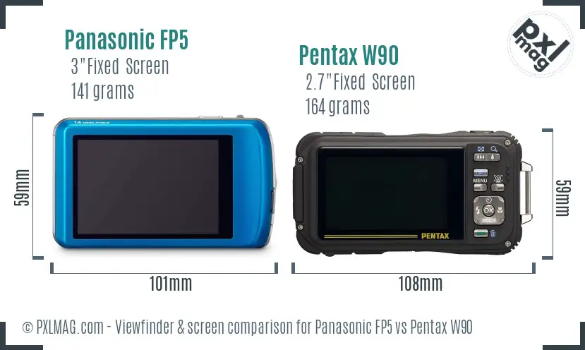 Panasonic FP5 vs Pentax W90 Screen and Viewfinder comparison