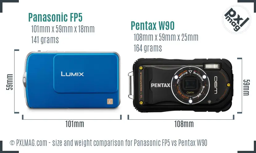 Panasonic FP5 vs Pentax W90 size comparison