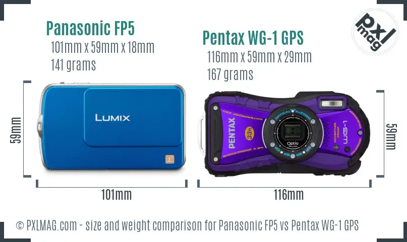 Panasonic FP5 vs Pentax WG-1 GPS size comparison