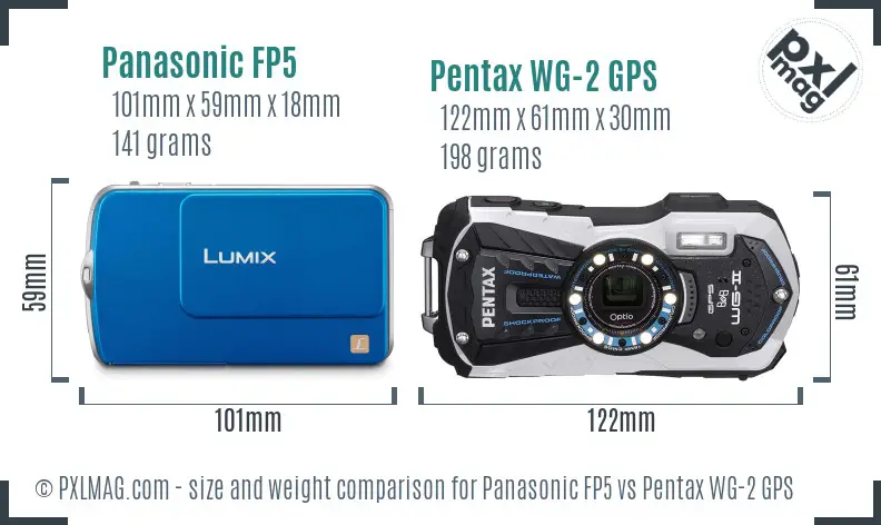 Panasonic FP5 vs Pentax WG-2 GPS size comparison