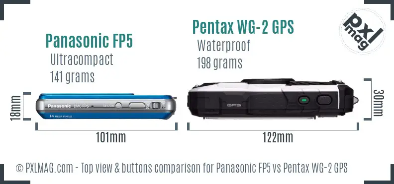 Panasonic FP5 vs Pentax WG-2 GPS top view buttons comparison