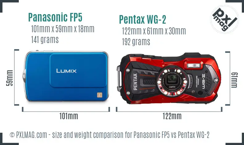 Panasonic FP5 vs Pentax WG-2 size comparison