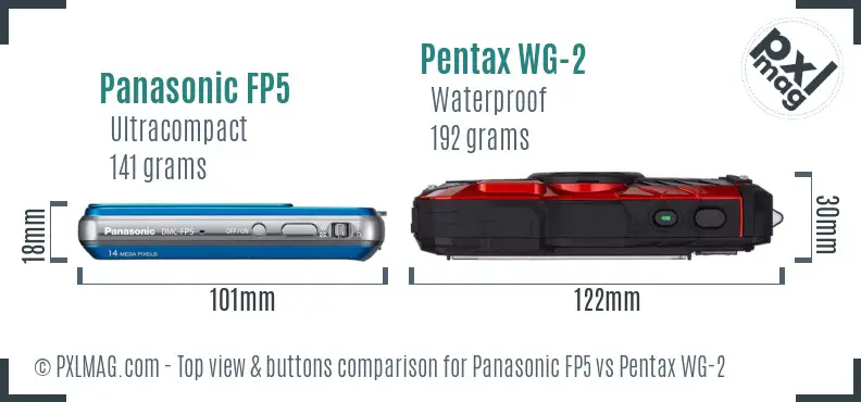 Panasonic FP5 vs Pentax WG-2 top view buttons comparison