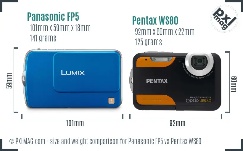 Panasonic FP5 vs Pentax WS80 size comparison
