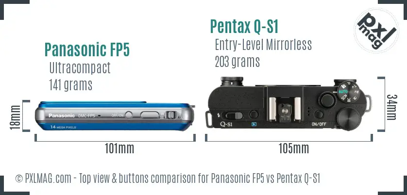 Panasonic FP5 vs Pentax Q-S1 top view buttons comparison