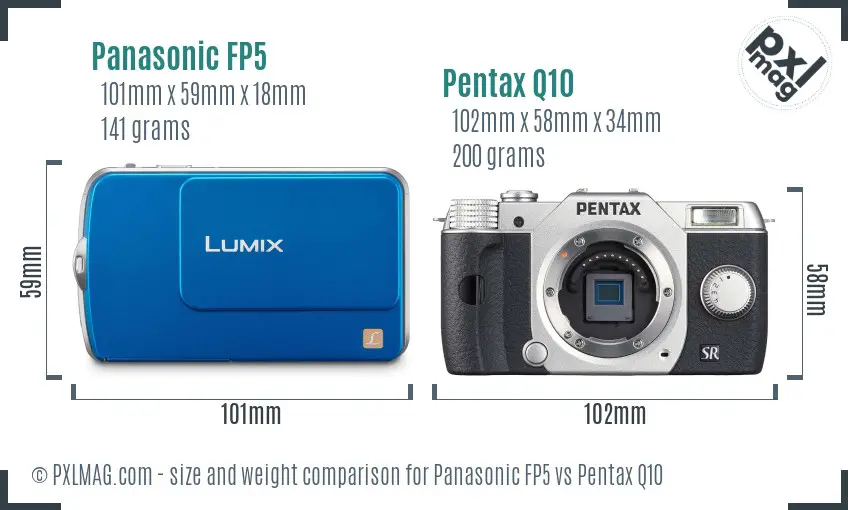 Panasonic FP5 vs Pentax Q10 size comparison