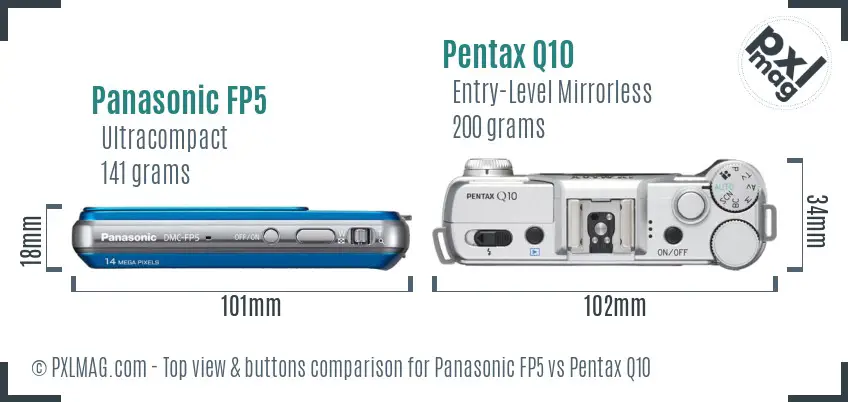 Panasonic FP5 vs Pentax Q10 top view buttons comparison