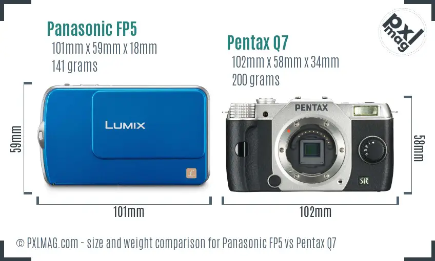 Panasonic FP5 vs Pentax Q7 size comparison