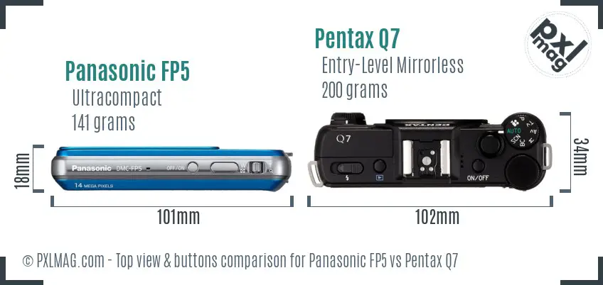 Panasonic FP5 vs Pentax Q7 top view buttons comparison