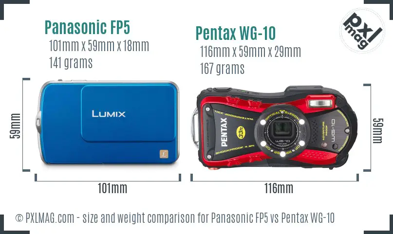 Panasonic FP5 vs Pentax WG-10 size comparison