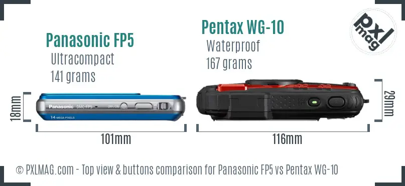 Panasonic FP5 vs Pentax WG-10 top view buttons comparison