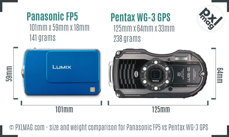 Panasonic FP5 vs Pentax WG-3 GPS size comparison