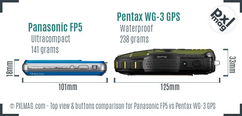 Panasonic FP5 vs Pentax WG-3 GPS top view buttons comparison