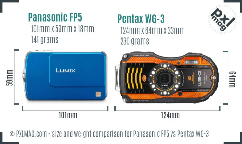 Panasonic FP5 vs Pentax WG-3 size comparison