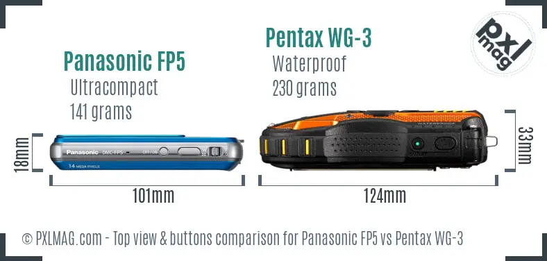 Panasonic FP5 vs Pentax WG-3 top view buttons comparison