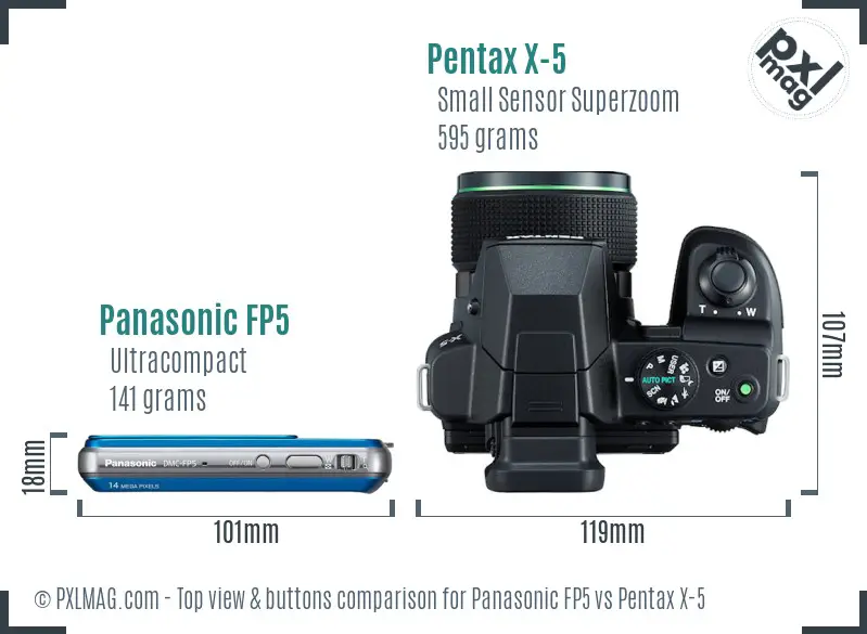 Panasonic FP5 vs Pentax X-5 top view buttons comparison
