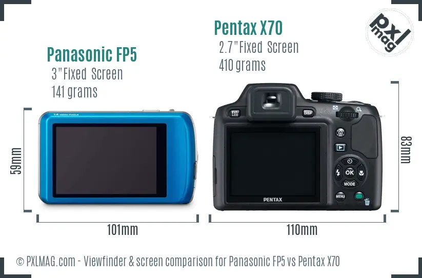 Panasonic FP5 vs Pentax X70 Screen and Viewfinder comparison