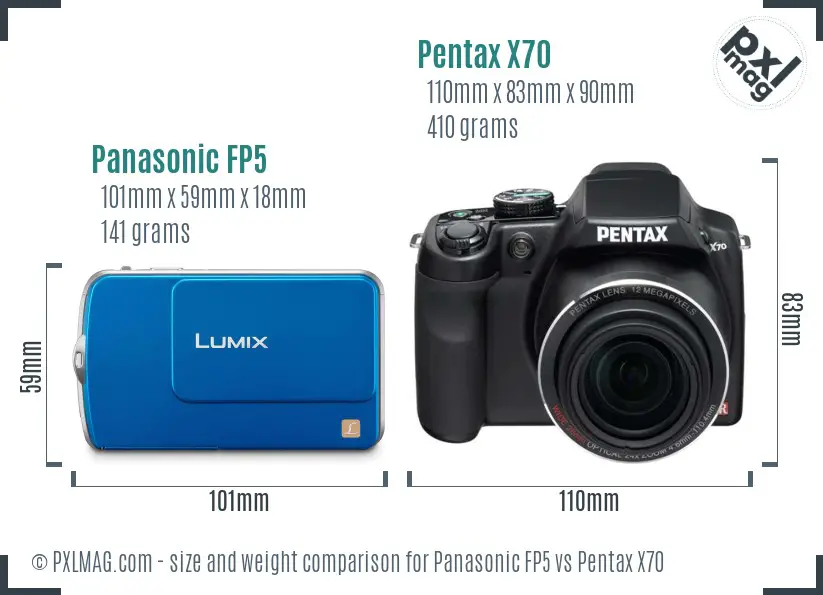 Panasonic FP5 vs Pentax X70 size comparison