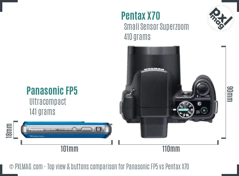 Panasonic FP5 vs Pentax X70 top view buttons comparison