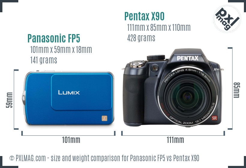 Panasonic FP5 vs Pentax X90 size comparison